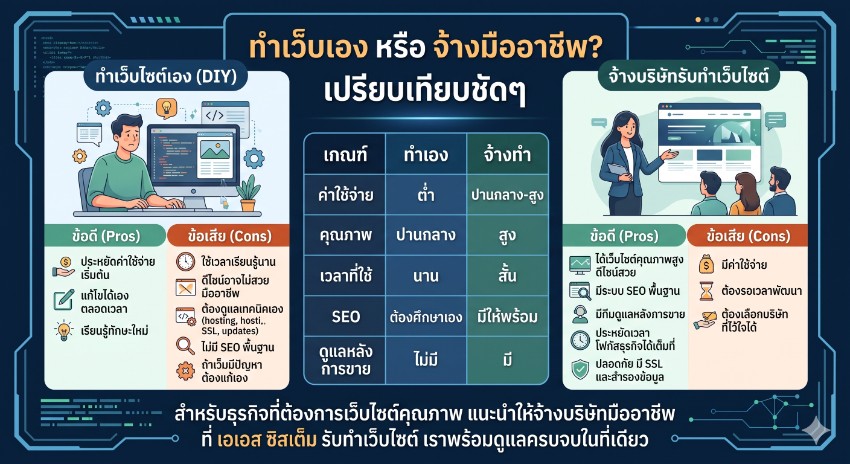 ทำเว็บไซต์เอง vs จ้างบริษัททำ อะไรดีกว่ากัน?