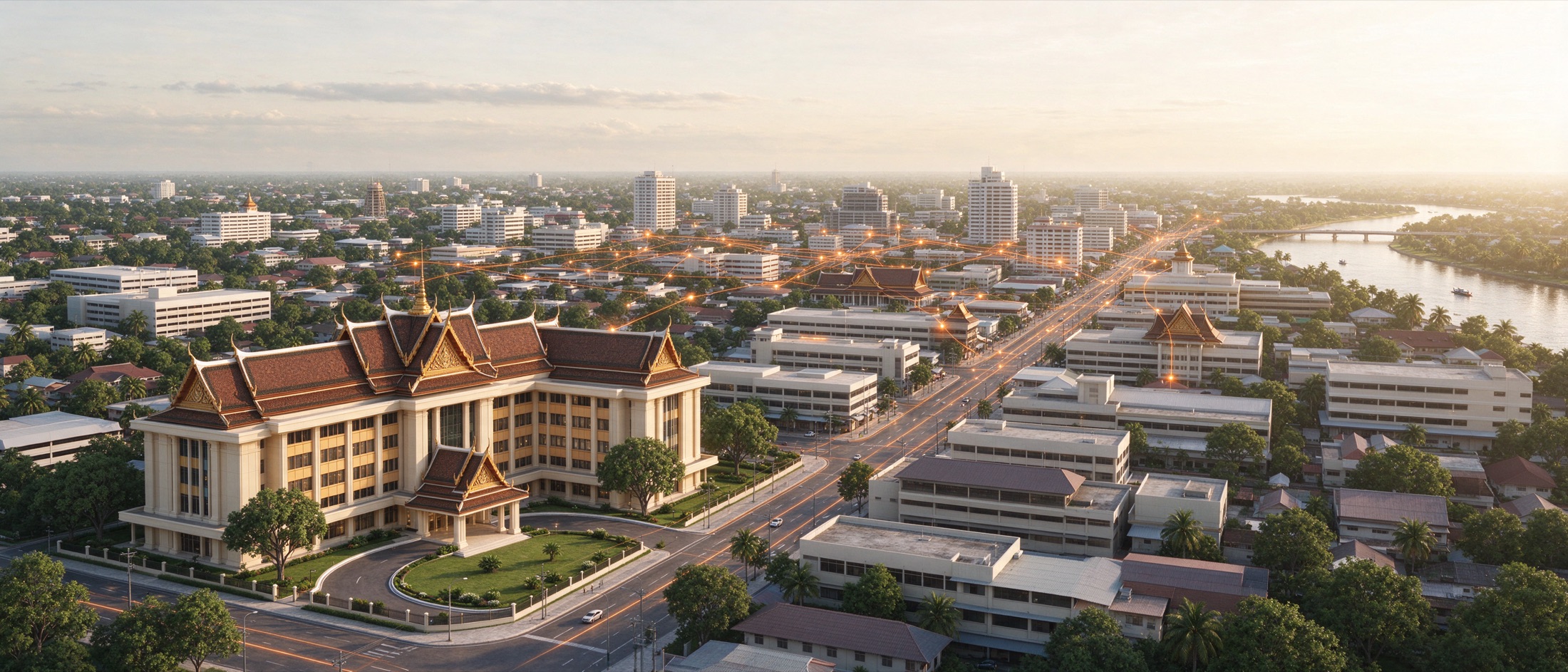 เมืองไทยยามเช้าที่เชื่อมกันด้วยเส้นแสงดิจิทัล