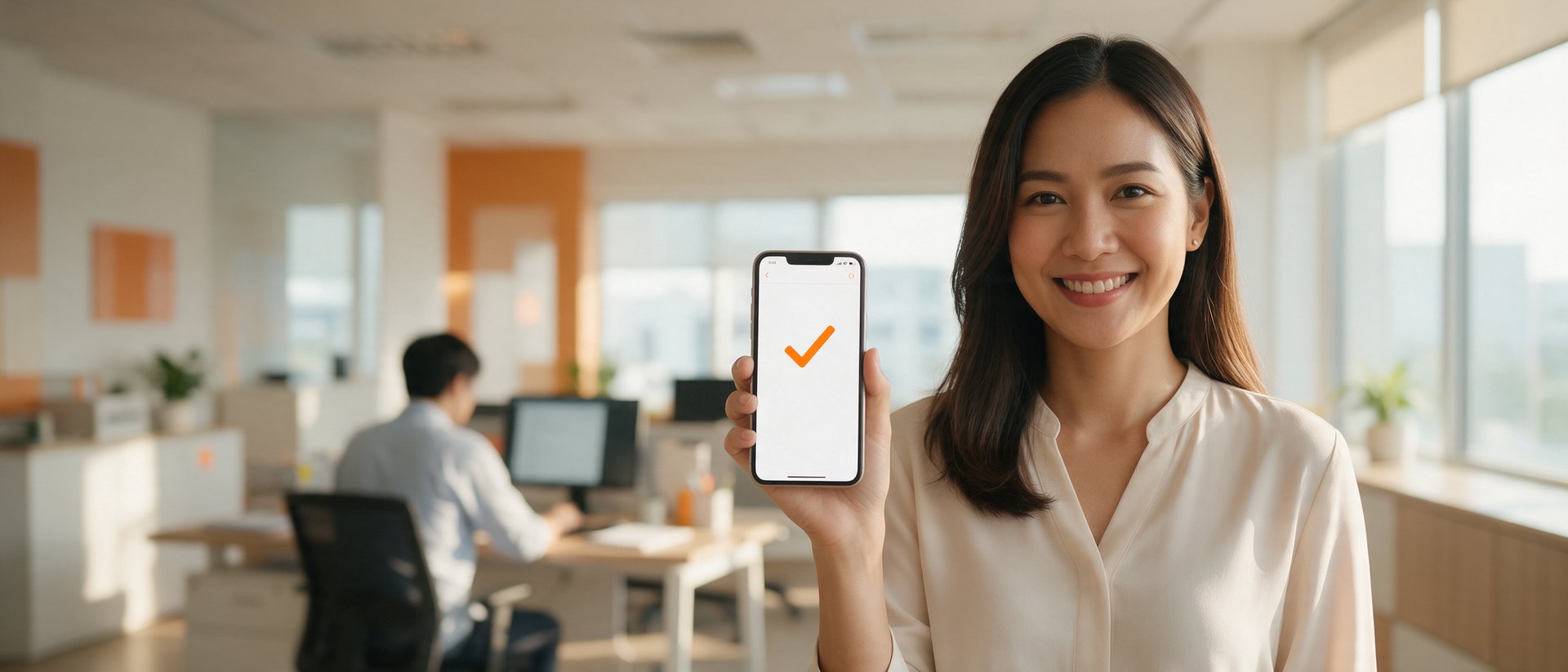 พนักงานออฟฟิศยื่นใบลาออนไลน์ผ่านมือถือด้วย Smart HR